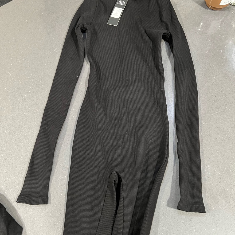 Fashion Nova Black Ribbed Jumpsuit